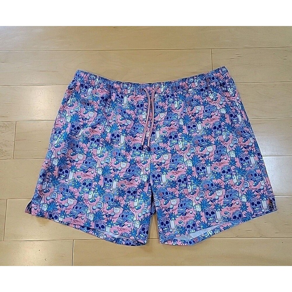 Peter Millar Swim Trunks Mens 2XL Blue Sugar Skull and Tequila Print Beach